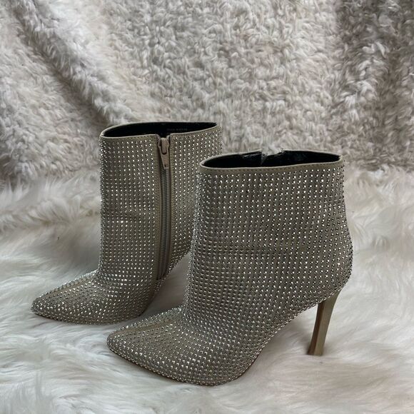 Aldo synthetic leather khaki rhinestones embellished ankle boots heels SZ6.6 - Picture 2 of 9